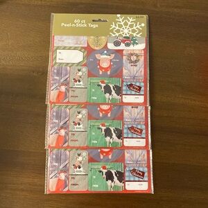 (3) Farm Cow Pig Sheep Chicken Merry Christmas Bella Bug 60ct Peel-n-Stick Tags